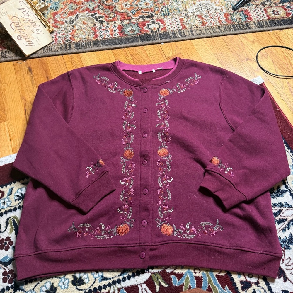 Whimsical pumpkin sweatshirt cardigan